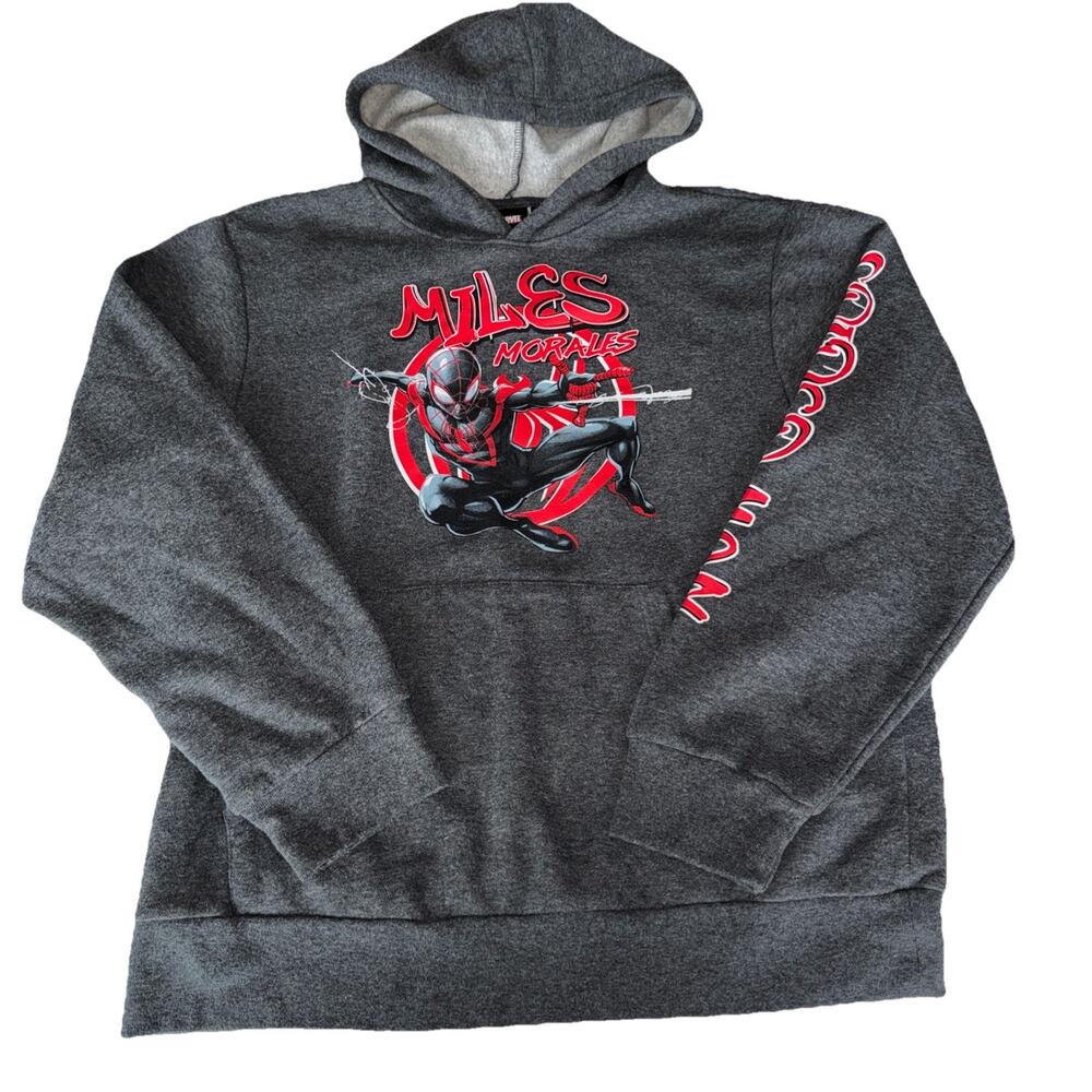 Marvel Spider-Man Miles Morales Hoodie Youth Large Gray Graphic Pullover Fleece